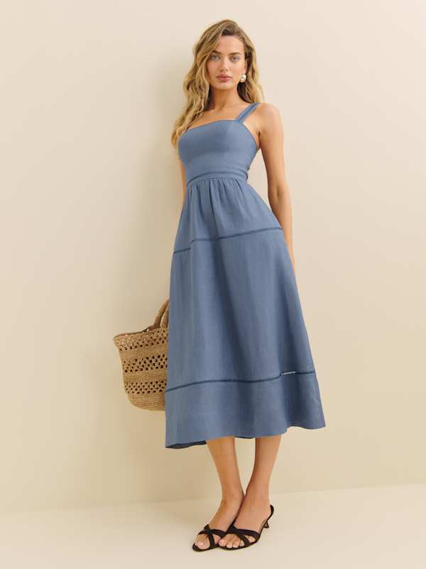 Everett Linen Dress - Cornflower
